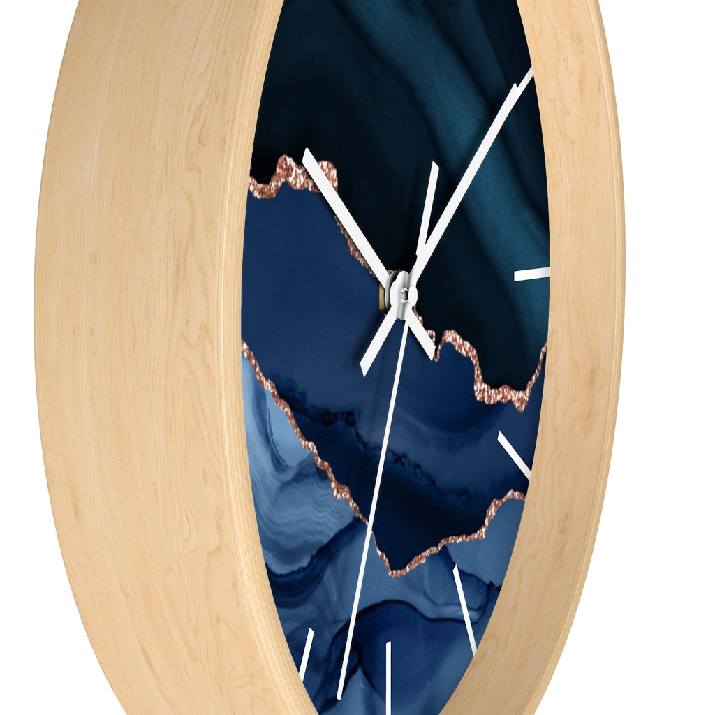 Marble Print, Navy Wood Wall Clock 10"