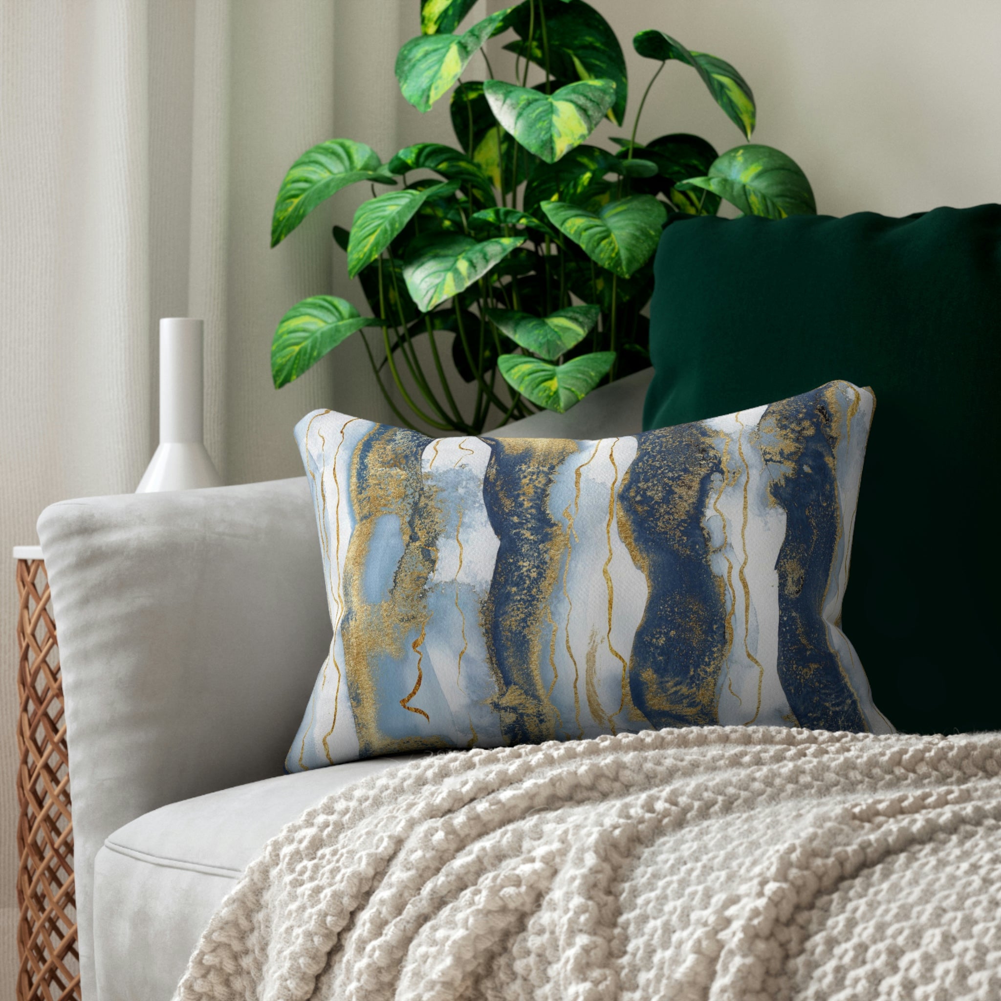 Abstract Lumbar Pillow | Denim Blue Ombre