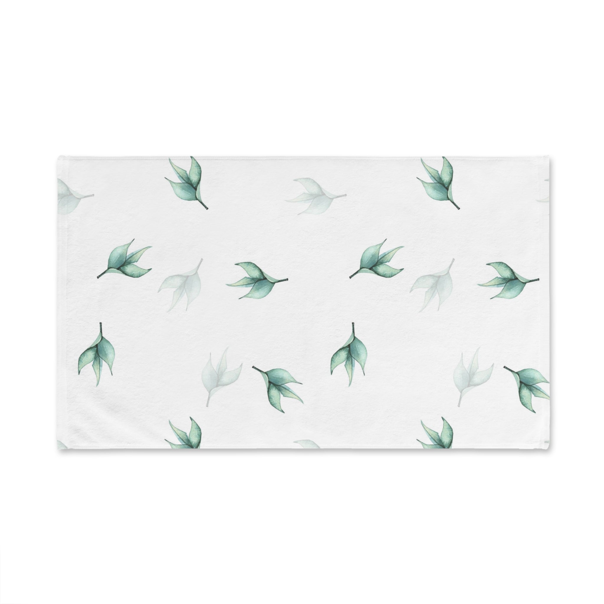 Floral Boho Kitchen, Bath Hand Towel | Sage Green Leaves, White