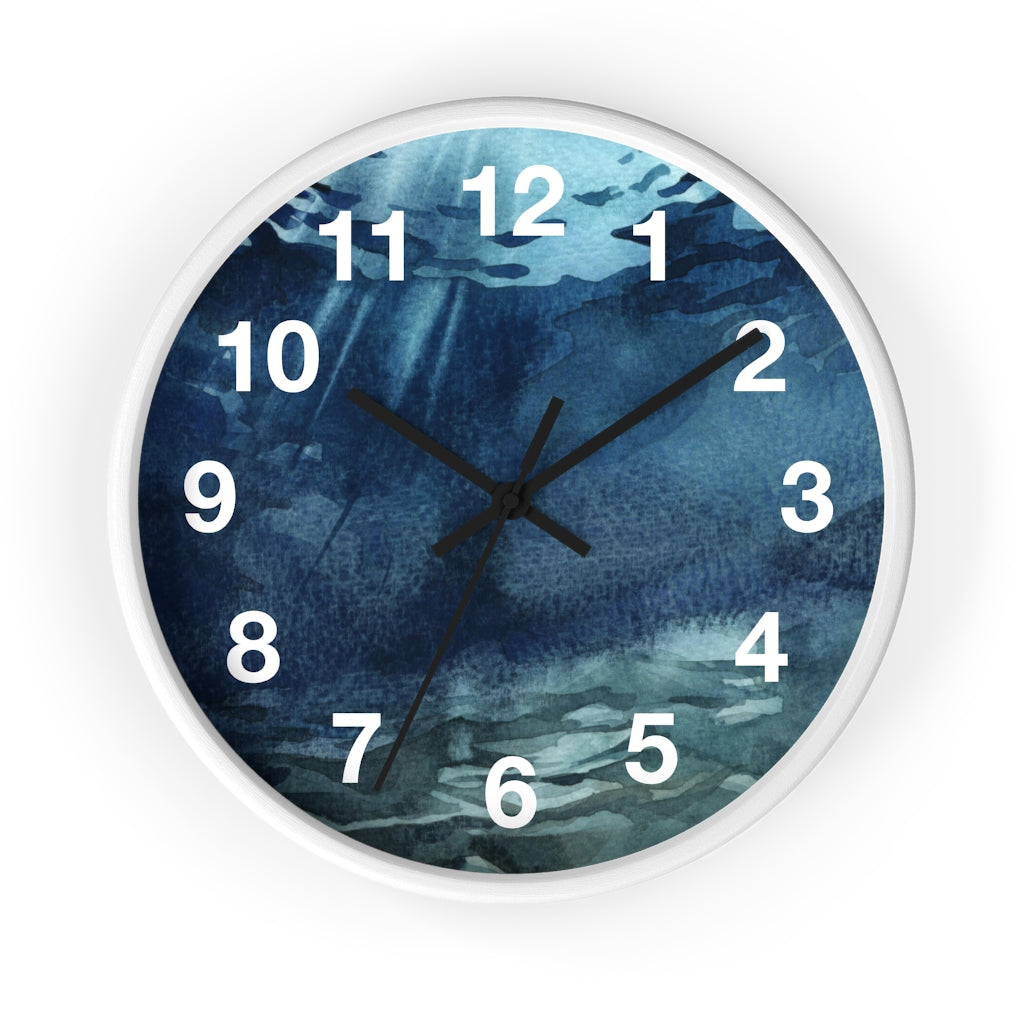 Marble Print, Navy Teal | Wood Wall Clock 10"
