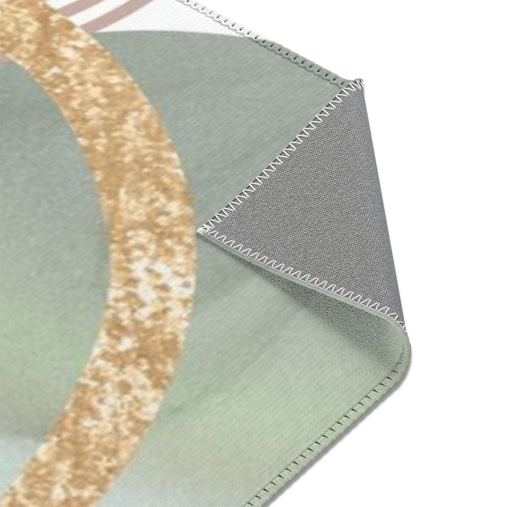 Geometric Area Rug | Green Beige Gold Shapes