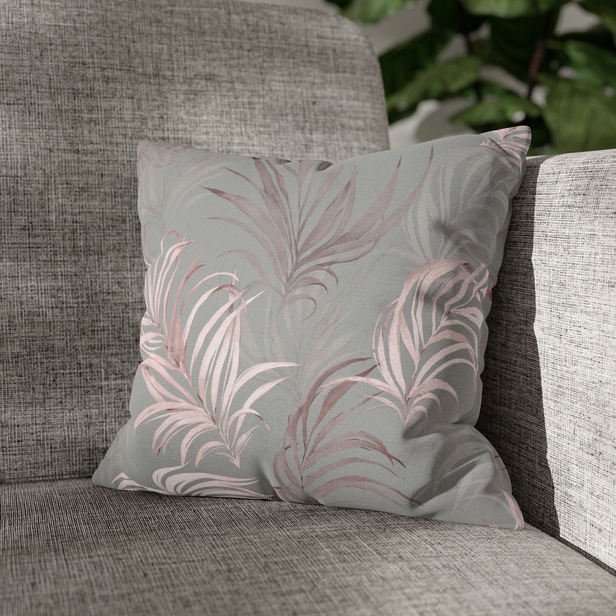 Floral Pillow Cover | Gray Blush Pink Wild Palm Leaves