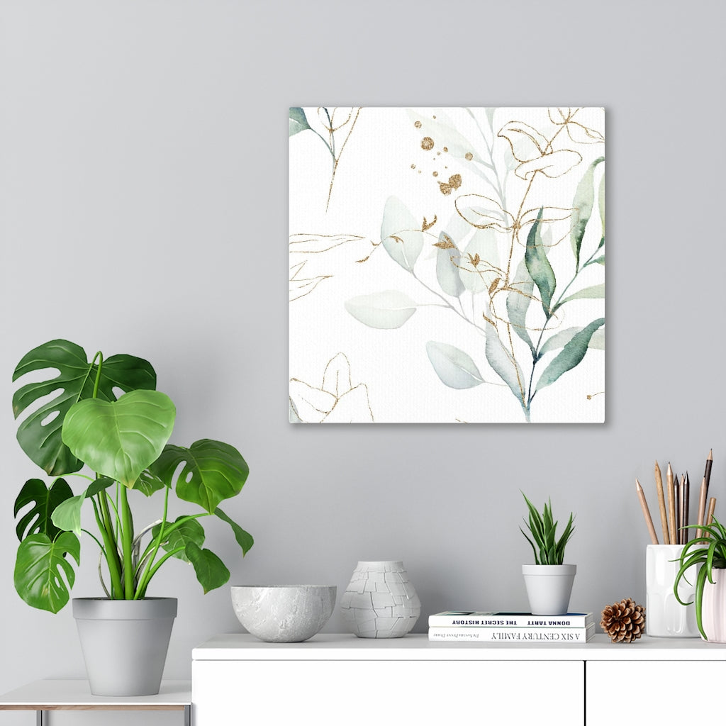 FLORAL WALL CANVAS ART | White Green Gold