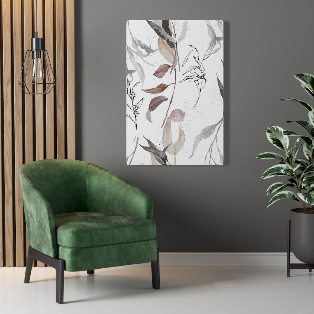 FLORAL WALL CANVAS ART | White Beige Grey Leaves