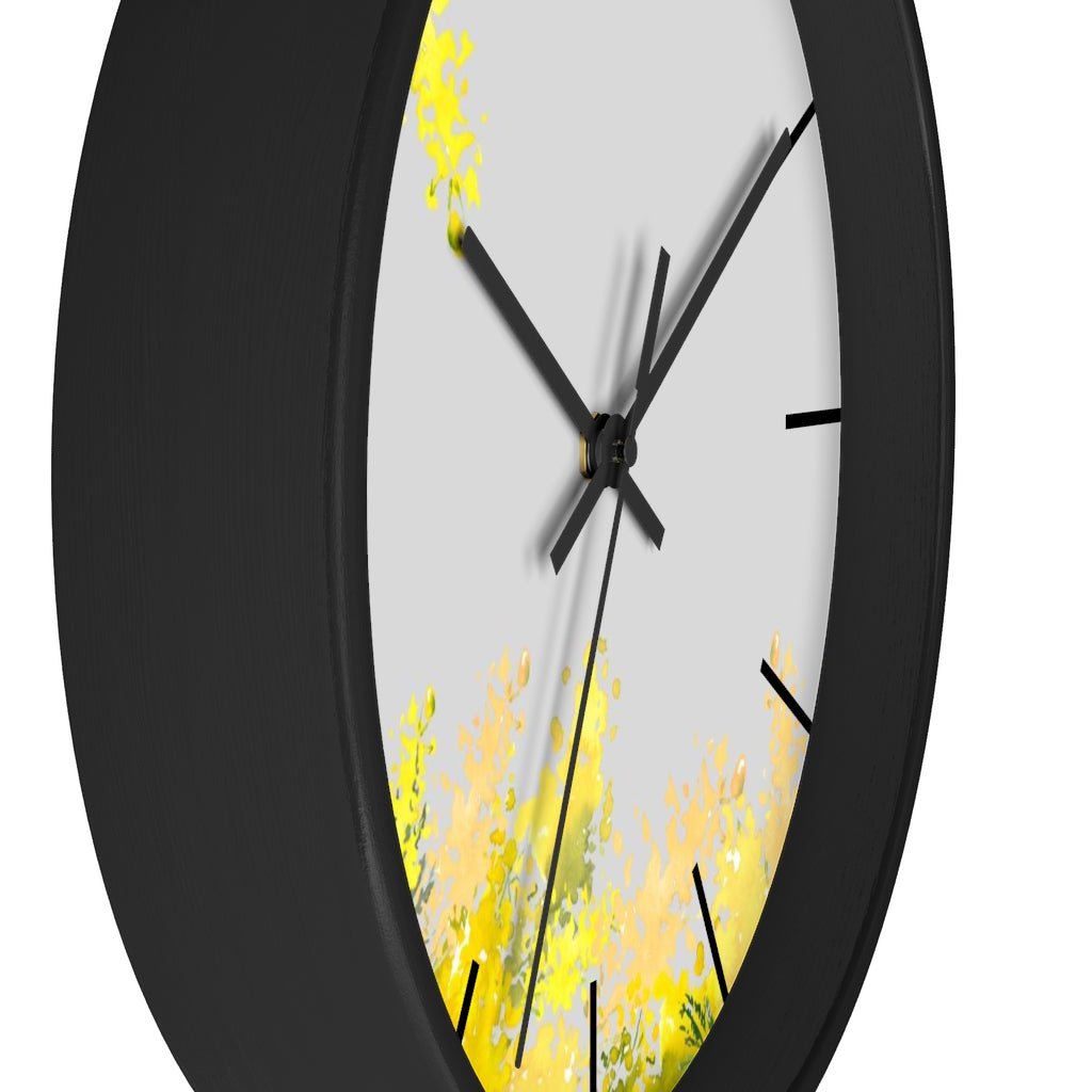 Floral 10" Wood Wall Clock | Gray Yellow Mimosa
