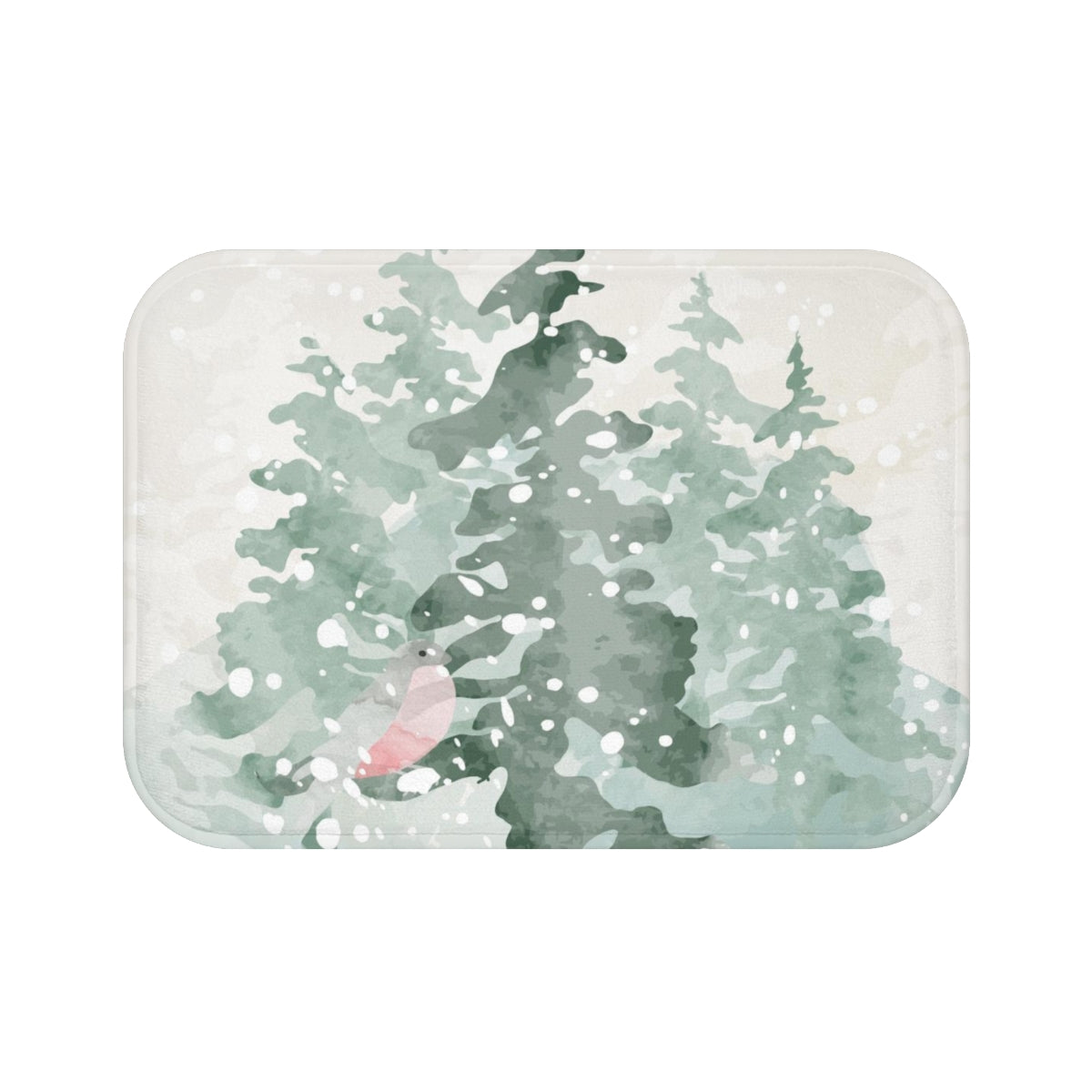 Christmas Bath Mat | Watercolor Green Winter Forest Trees