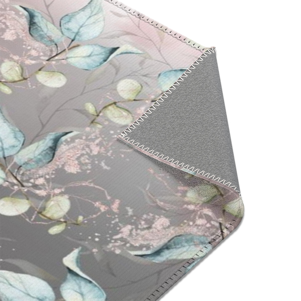 Floral Area Rug | Gray Teal Ombre Leaves