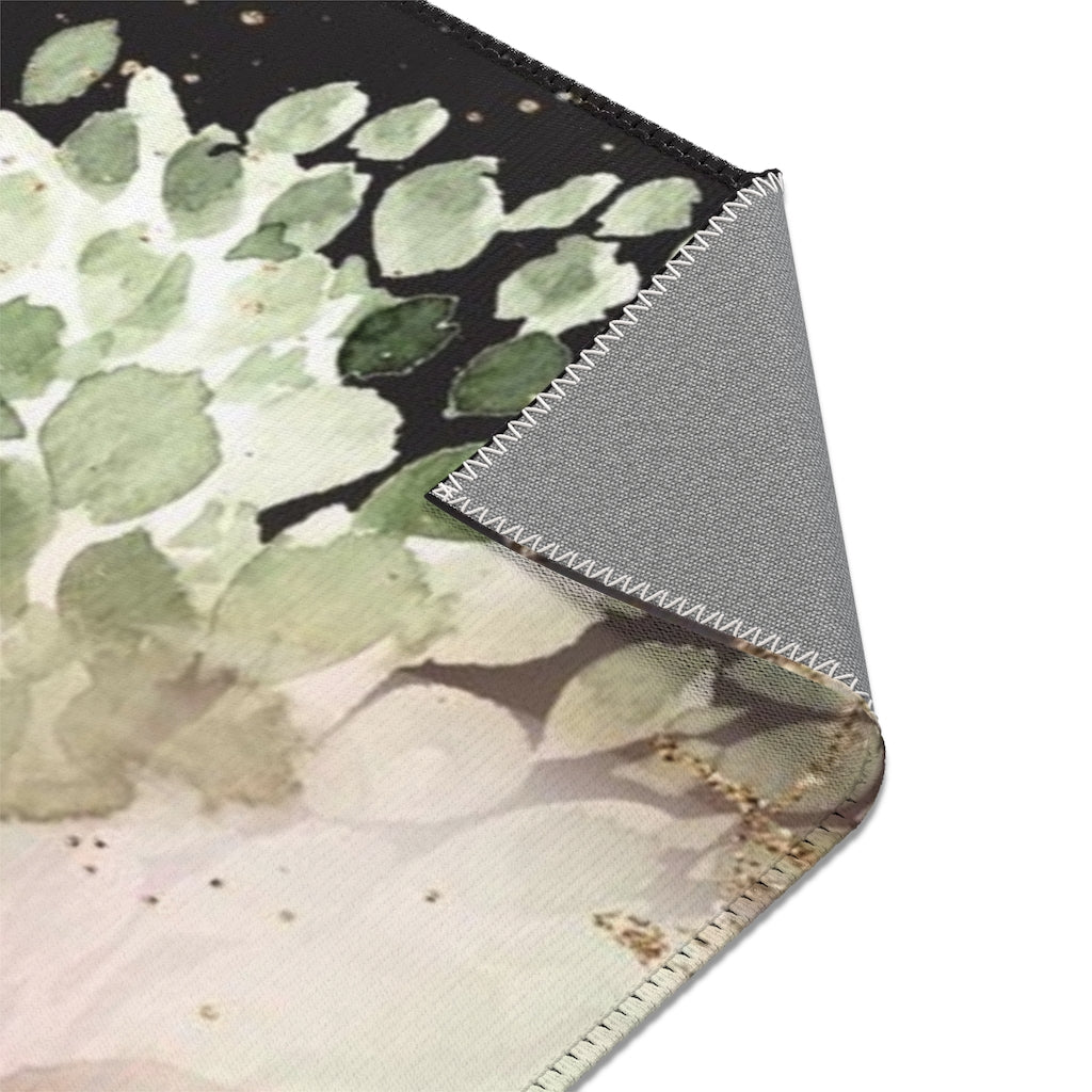 Floral Area Rug | Dark Blush Pink Green Gold