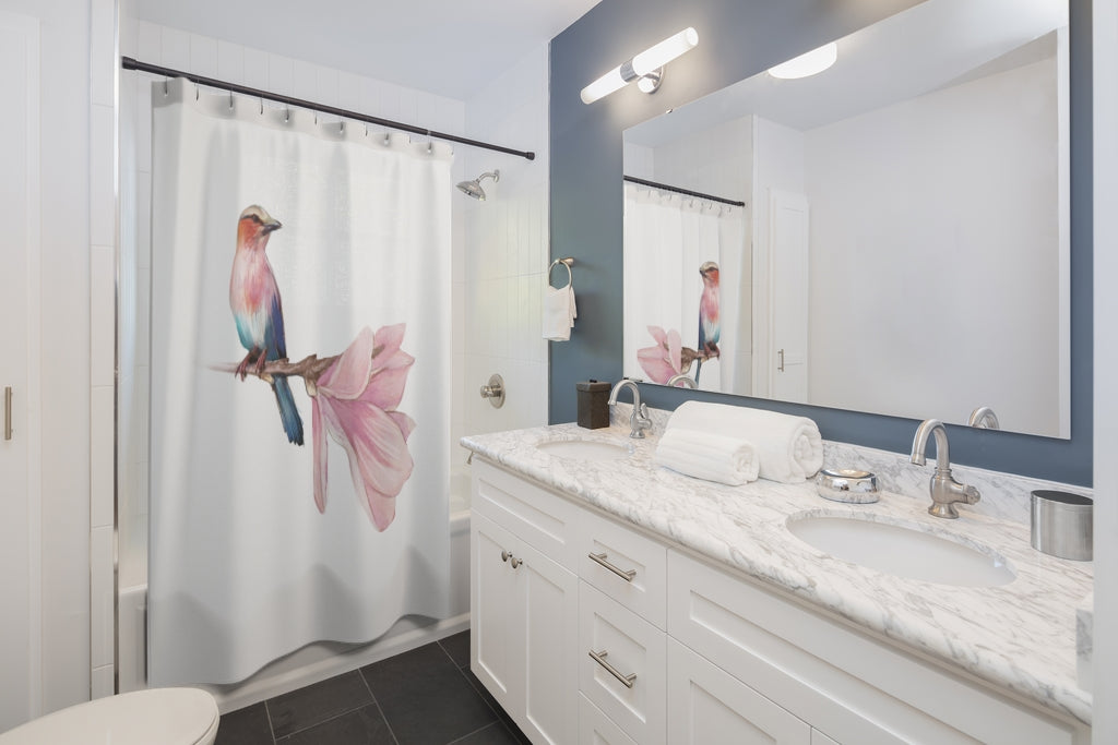 Bird Shower Curtain | Blue Pink | Floral
