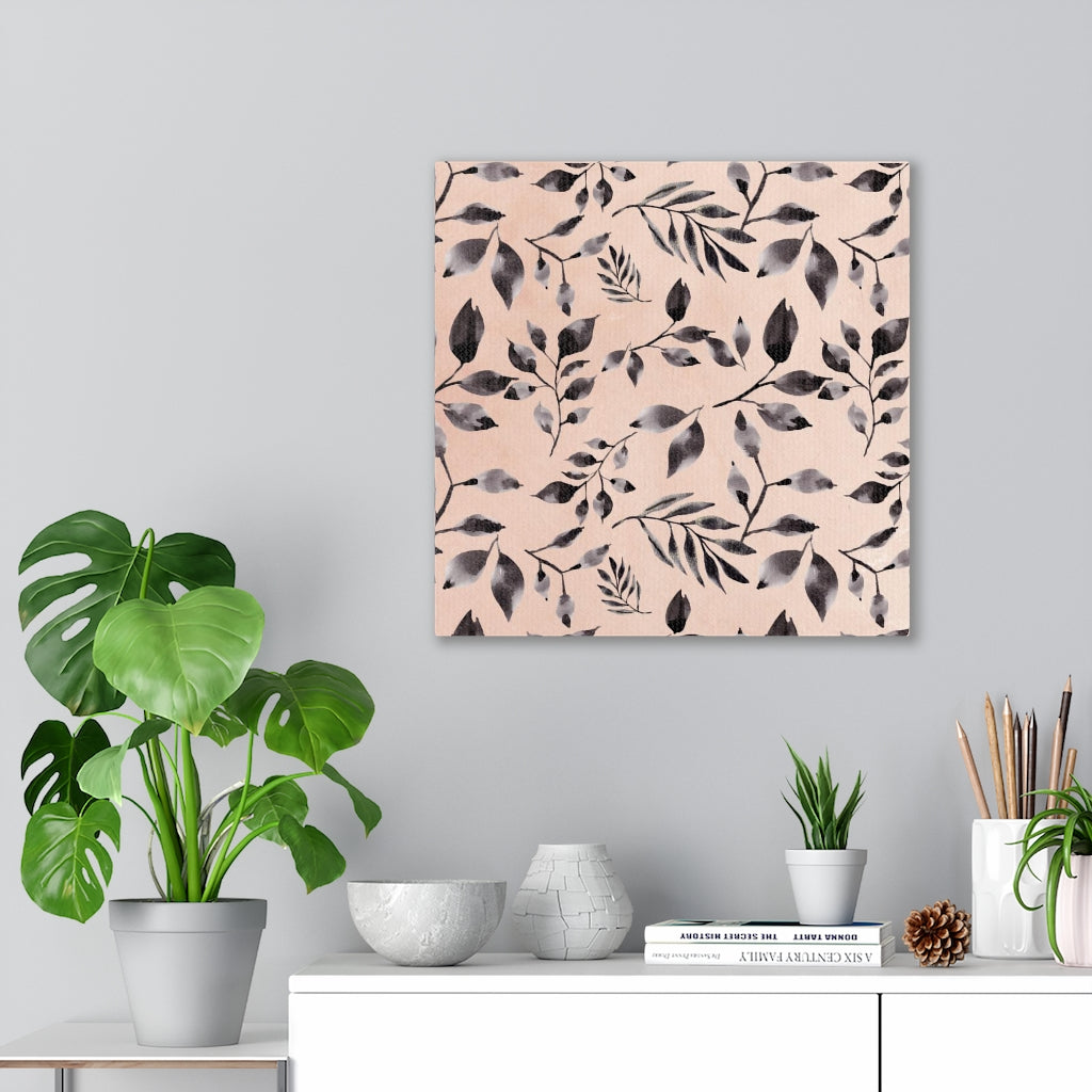 FLORAL WALL CANVAS ART | Blush Pink Grey Garden Leaves