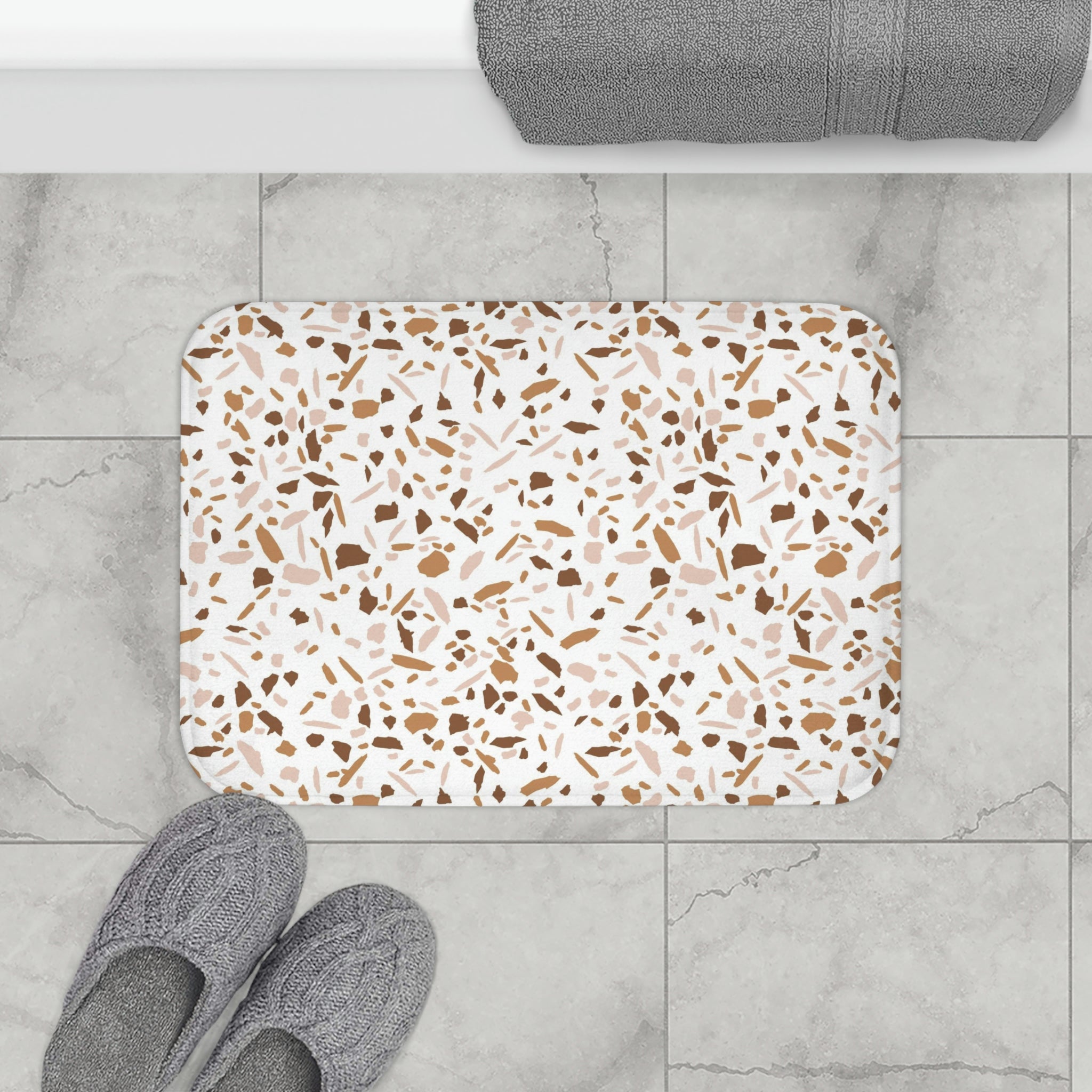 Boho Abstract Bath, Kitchen Mat | Terracotta White Beige