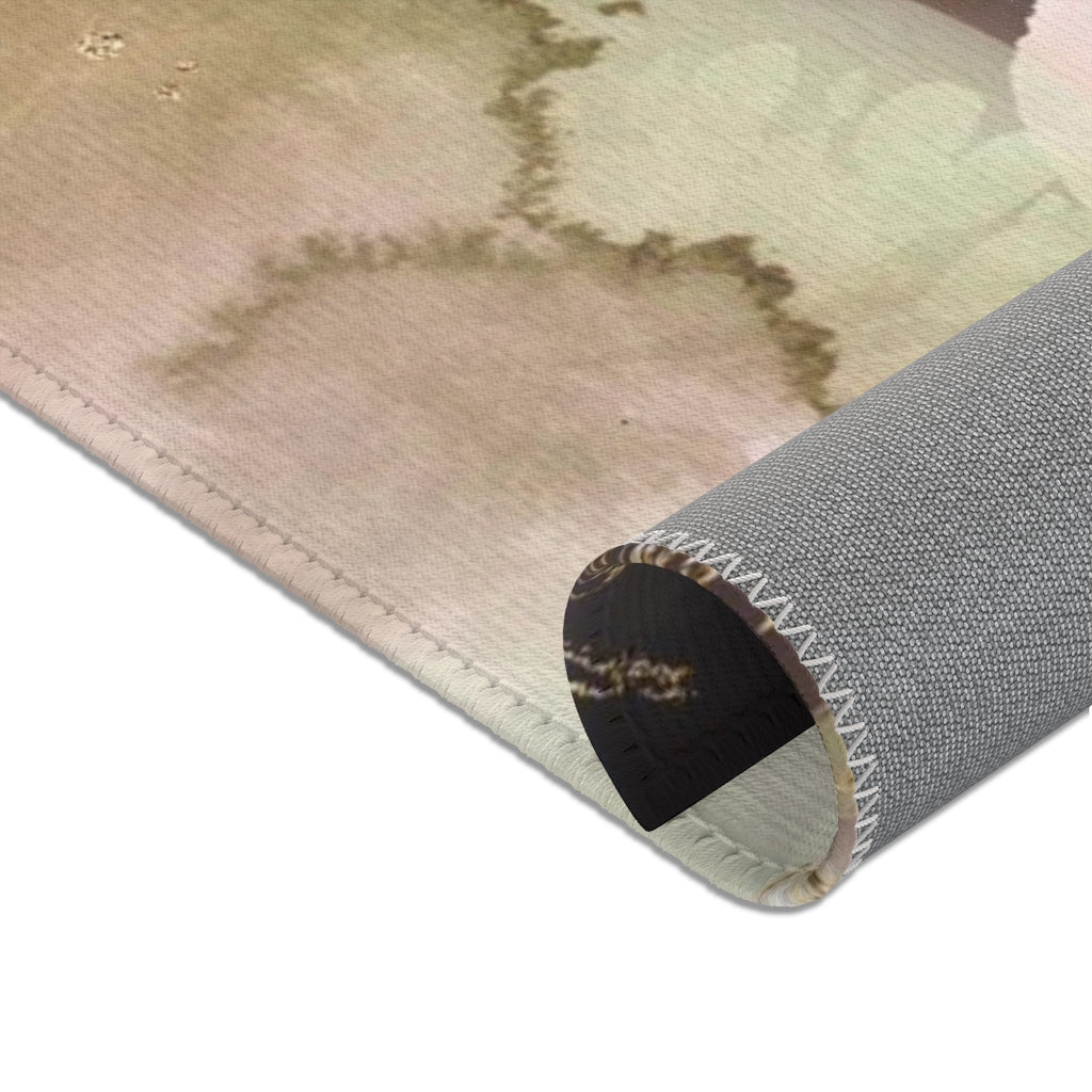 Floral Area Rug | Dark Blush Pink Green Gold