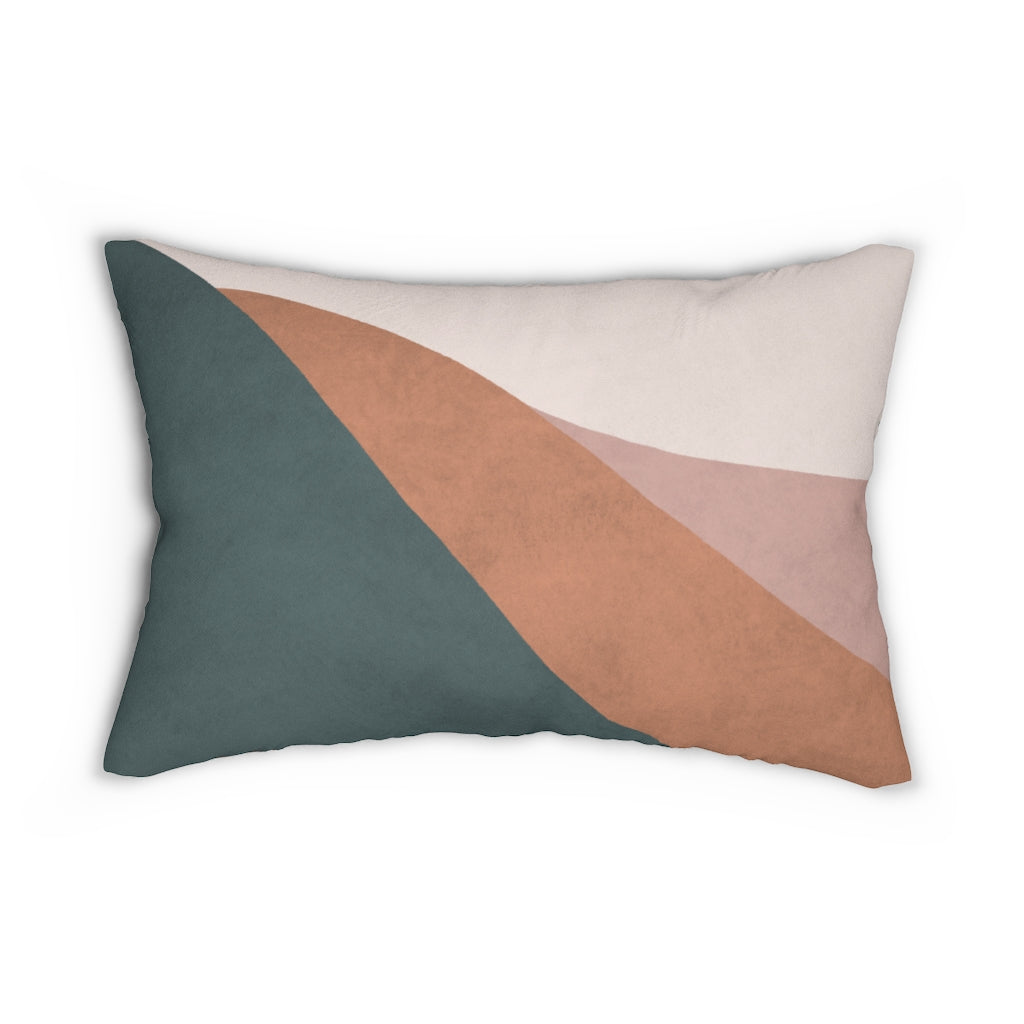 Abstract Boho Lumbar Pillow | Green Terracotta Cream