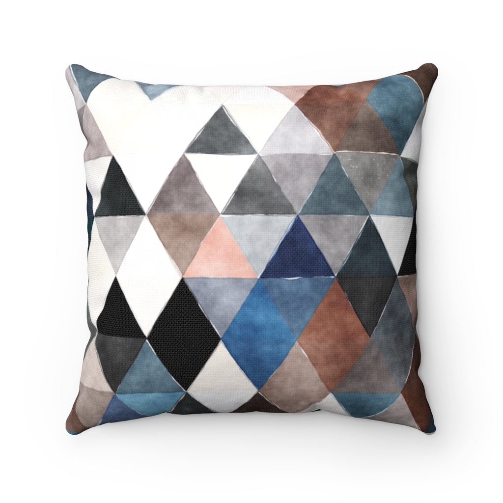 Boho Pillow Cover | Blue Brown Grey Triangle | Geometric