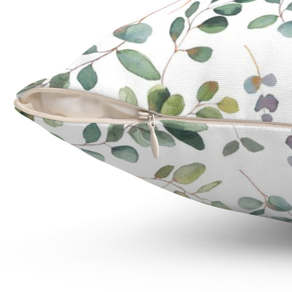 Floral Boho Pillow Cover | White Green Leaves