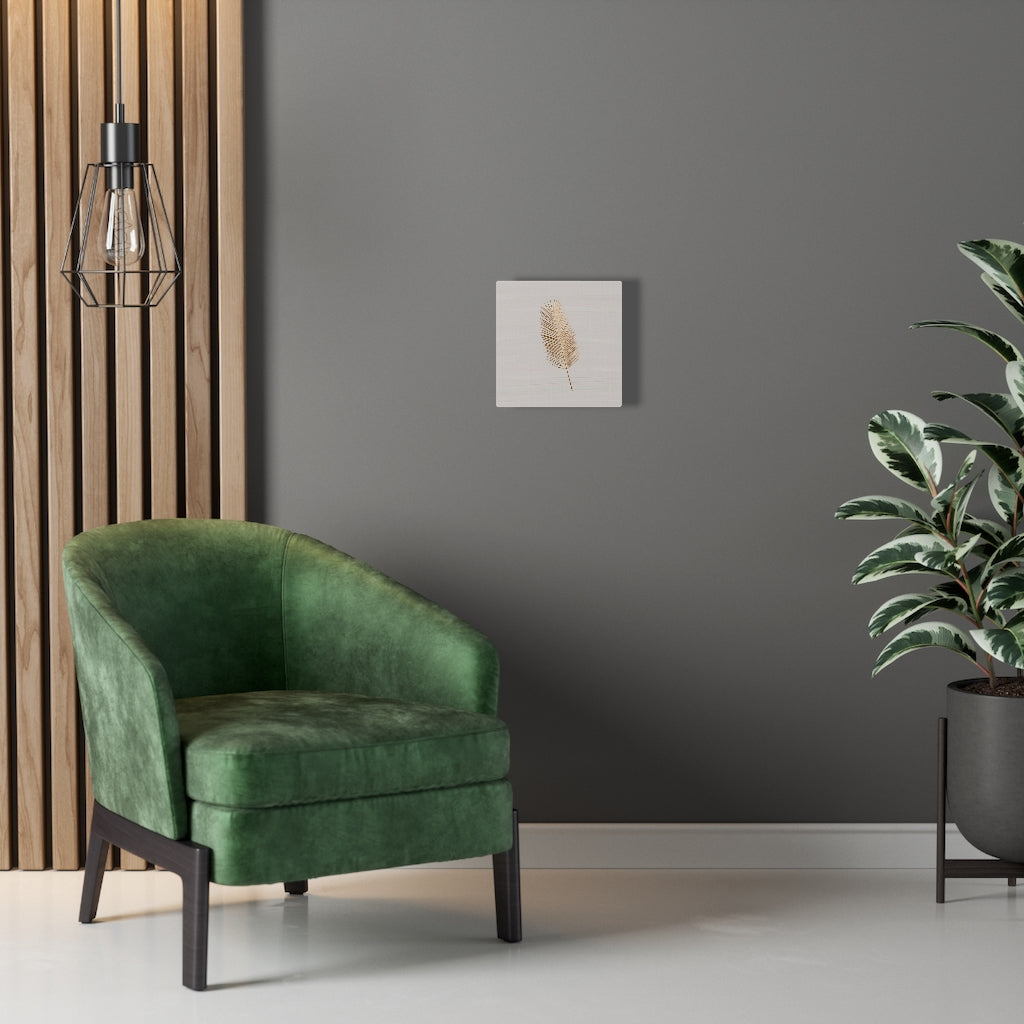 Modern Wall Canvas Art | Beige Gold Feather
