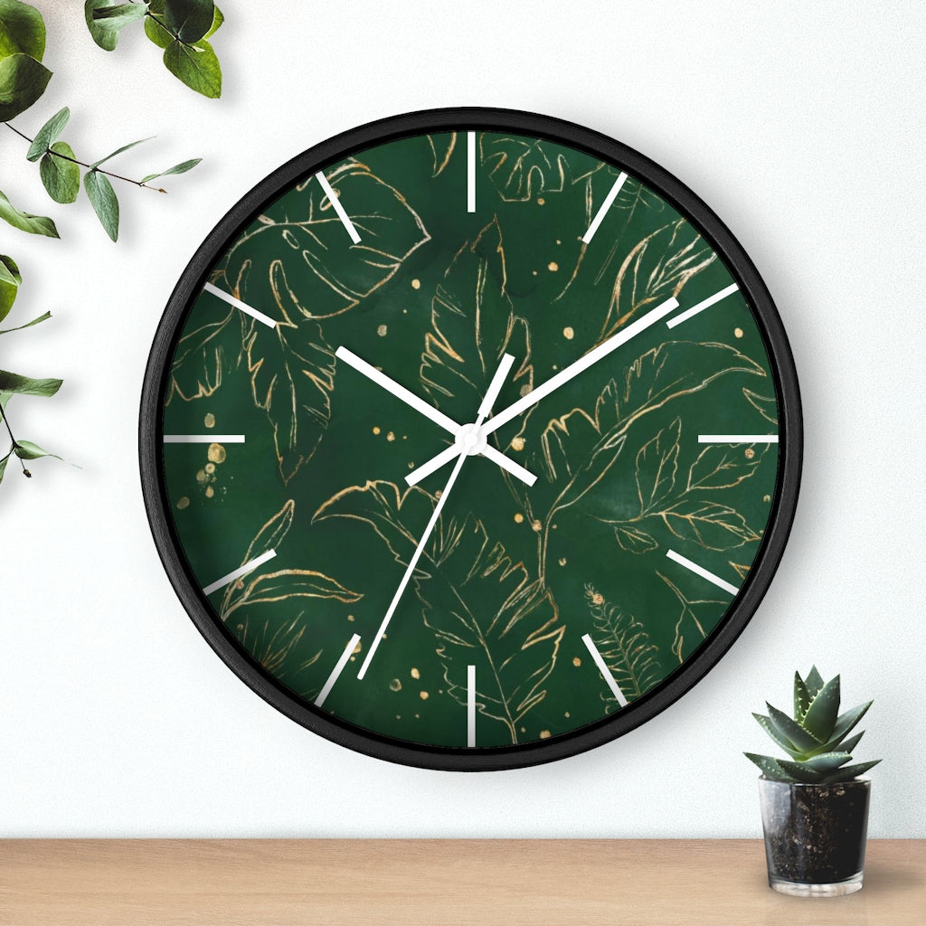 Floral 10" Wood Wall Clock | Green Gold Beige
