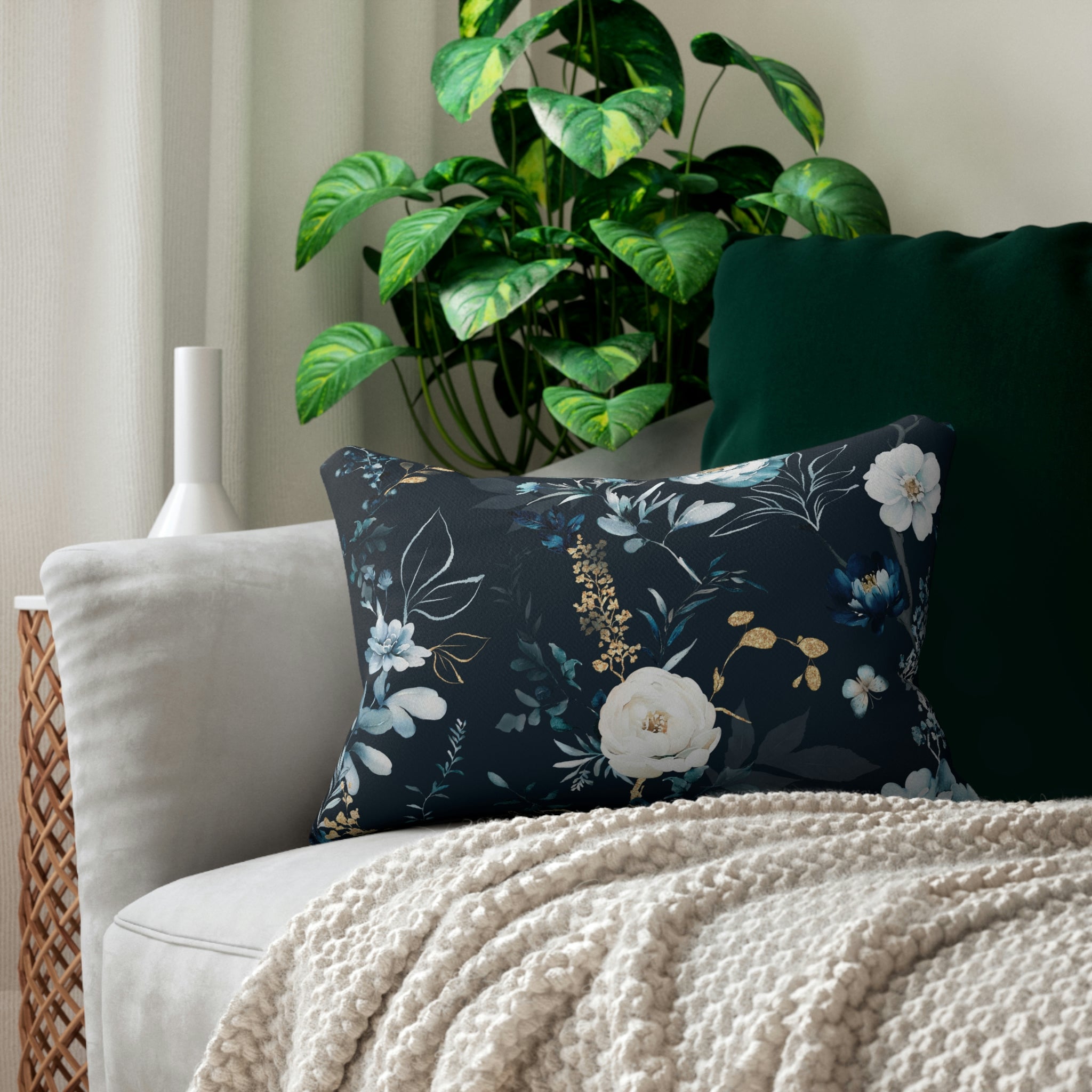 Floral Lumbar Pillow | Blue Beige Botanical