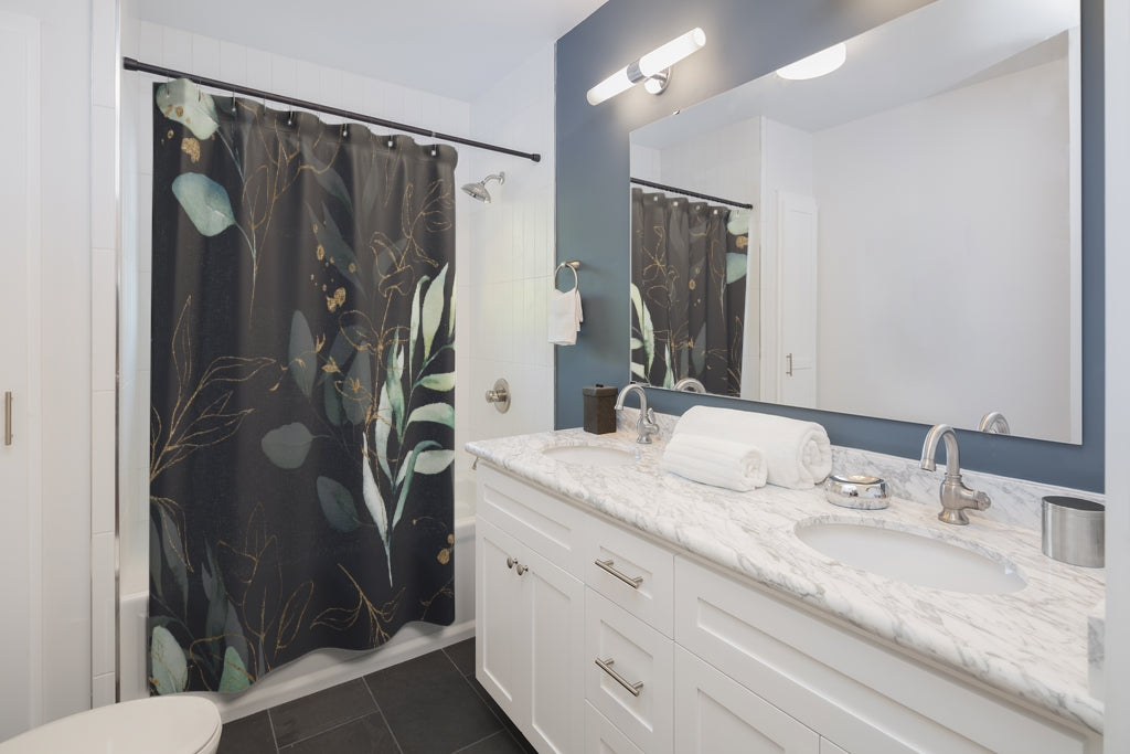 Black Green, Floral shower curtain