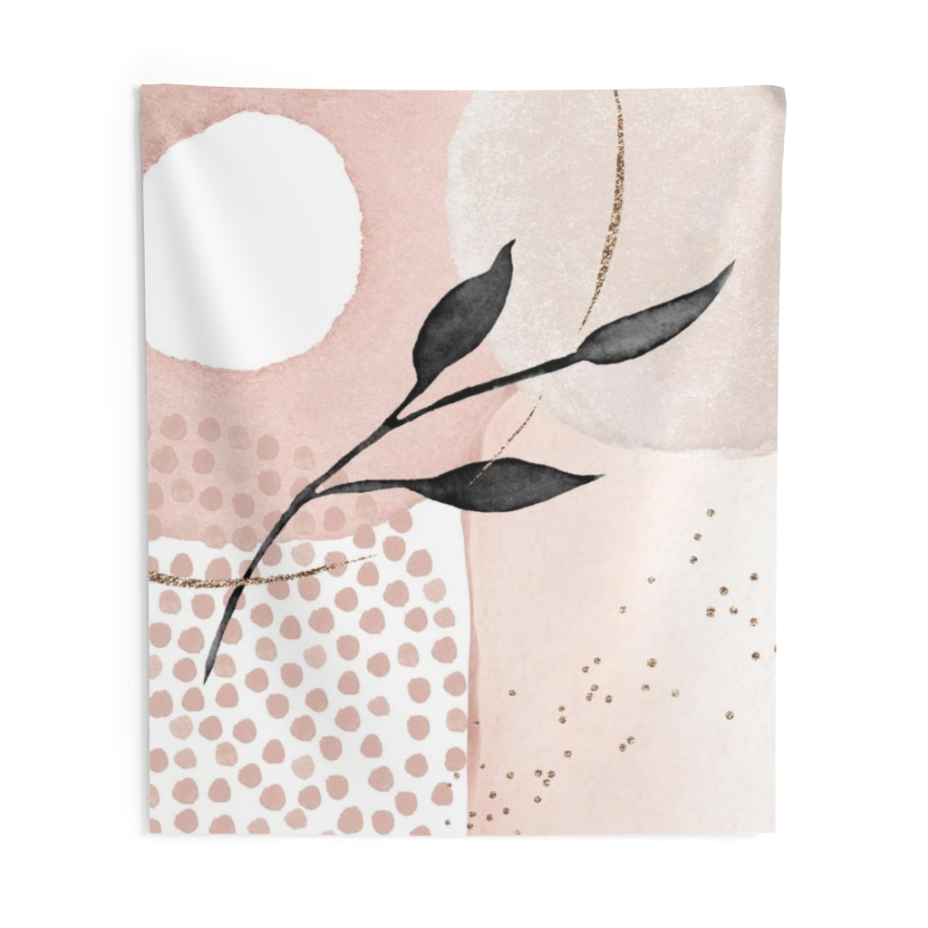 Floral Tapestry | Blush Pink Beige Black Leaves