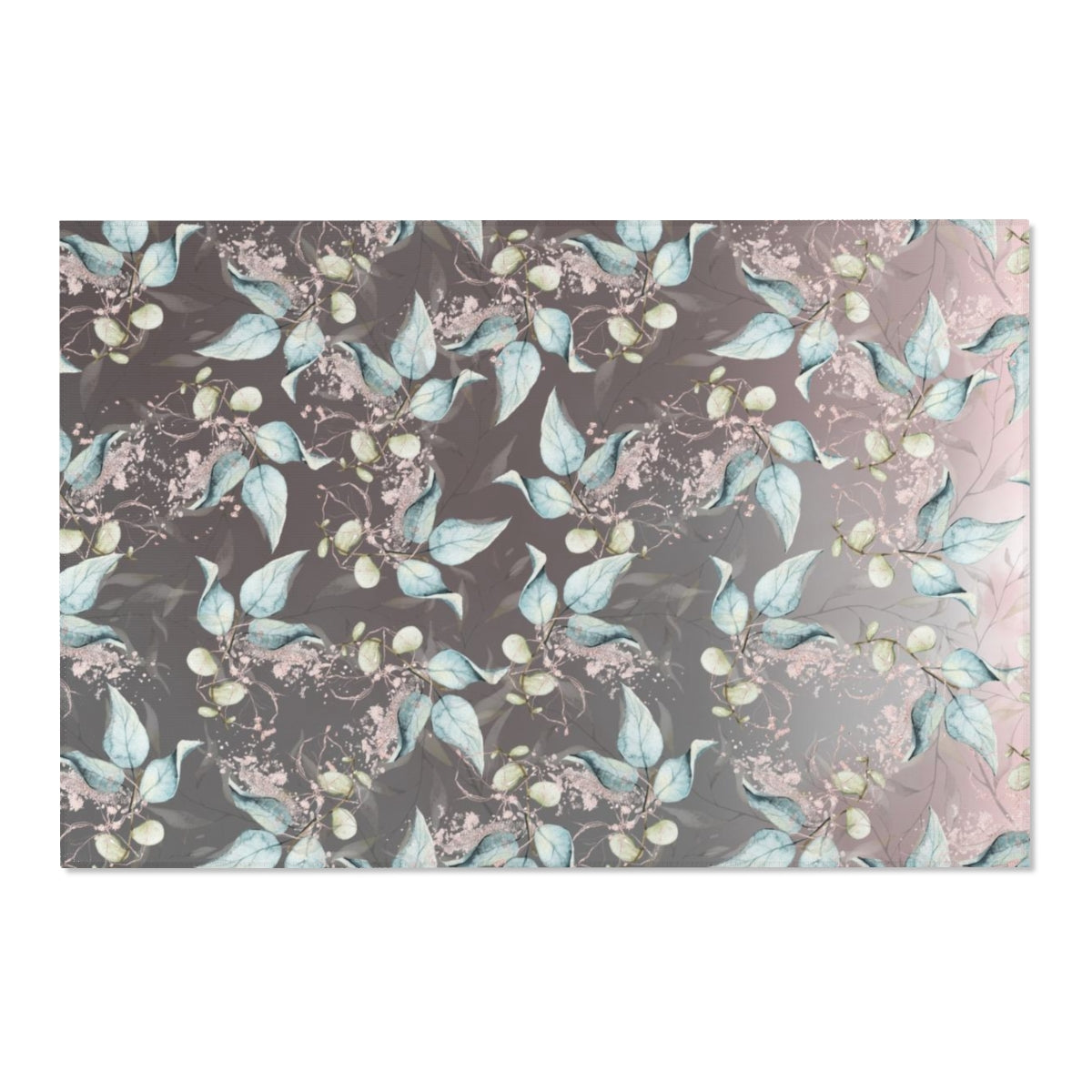 Floral Area Rug | Gray Teal Ombre Leaves