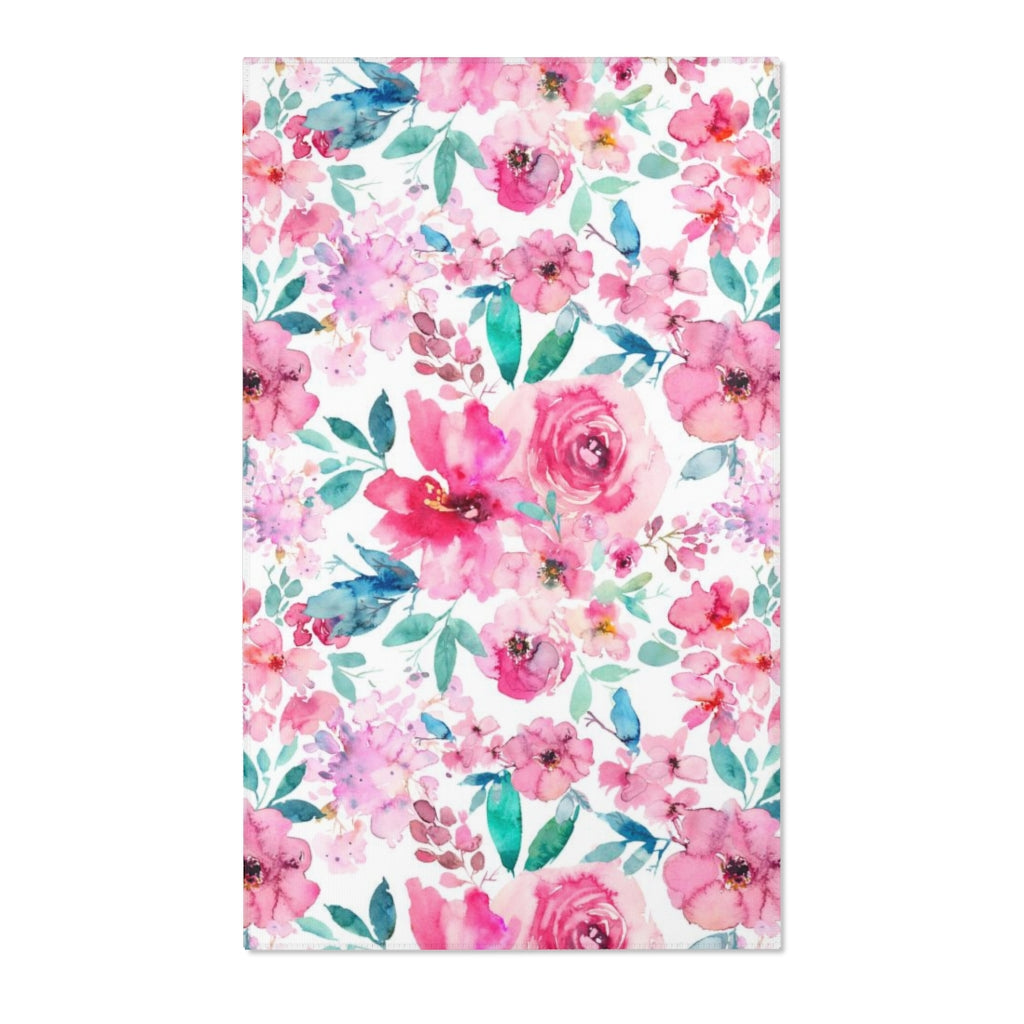 Floral Area Rug | Pink Peonies Teal