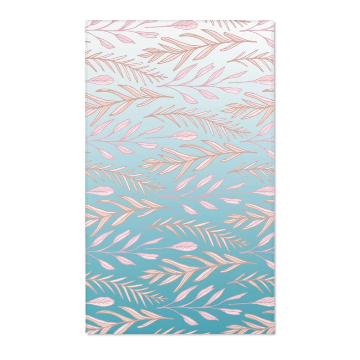 Floral Area Rug | Teal Ombre Pastel Pink Leaves