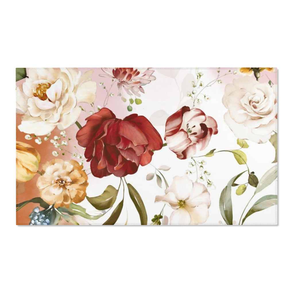 Floral Area Rug | Red Pink Rust Flowers