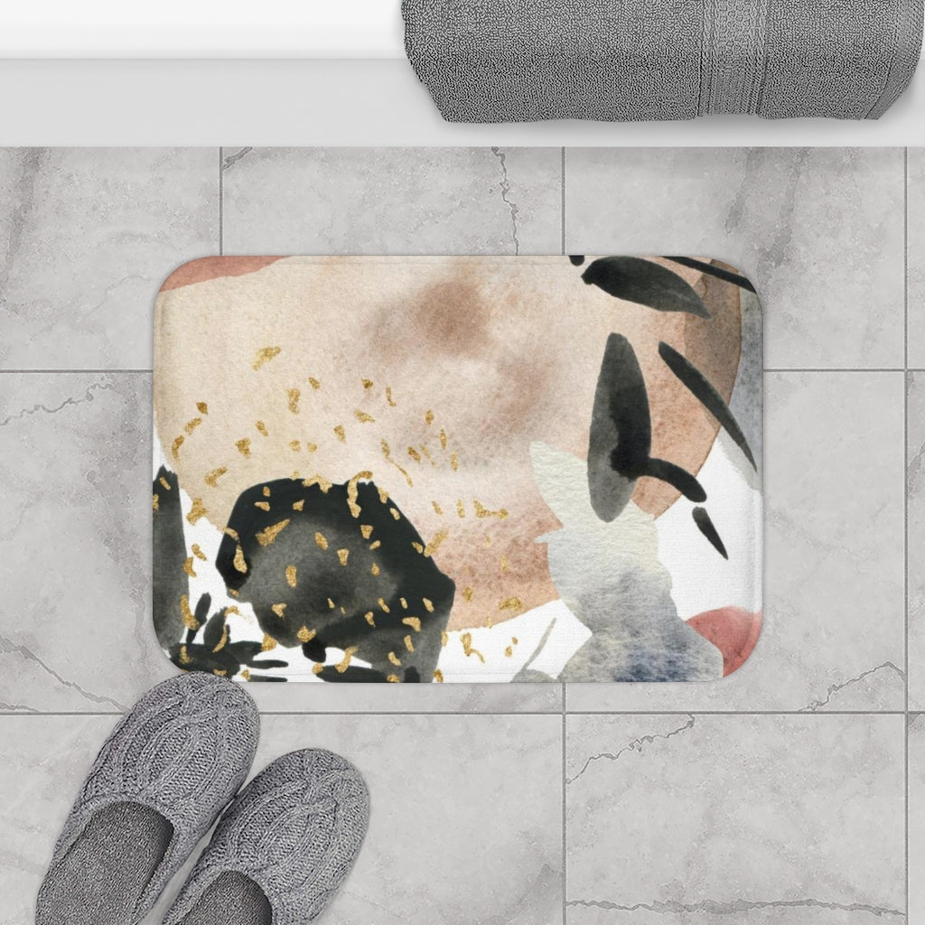Floral Bath Mat | Grey Beige Red