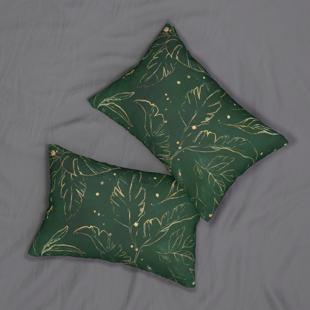 Floral Boho Lumbar Pillow | Green Leaves