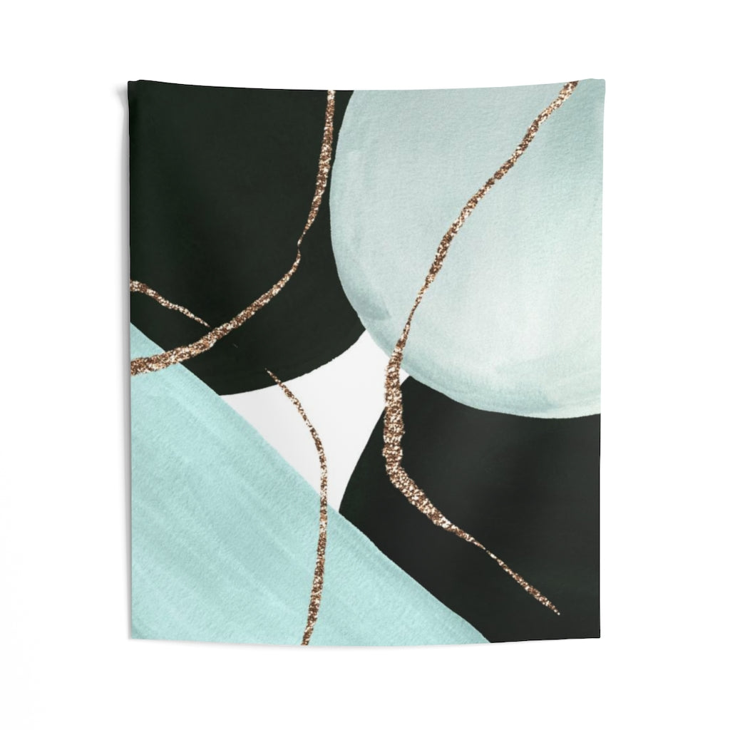 Abstract Tapestry | Black Teal Gold White