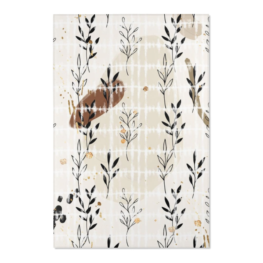 Floral Area Rug | Black Gold Beige Hygge