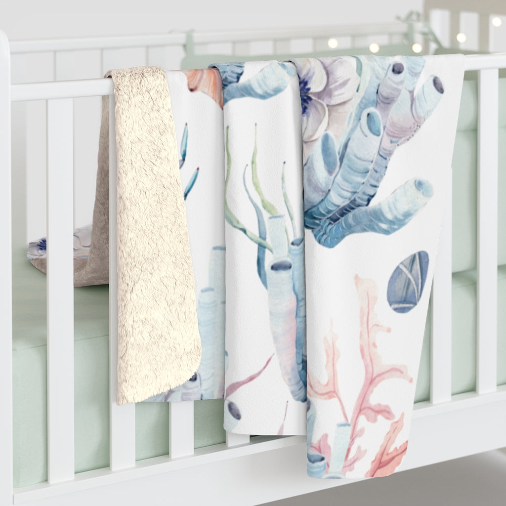 Ocean Scene, Blue Crabs, Sea horse Coral Blanket