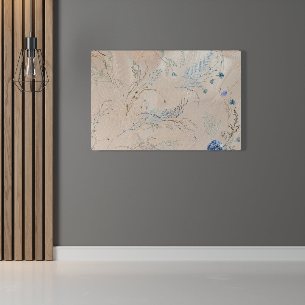 FLORAL WALL CANVAS ART | Beige Lavender Blue Delicate Flowers