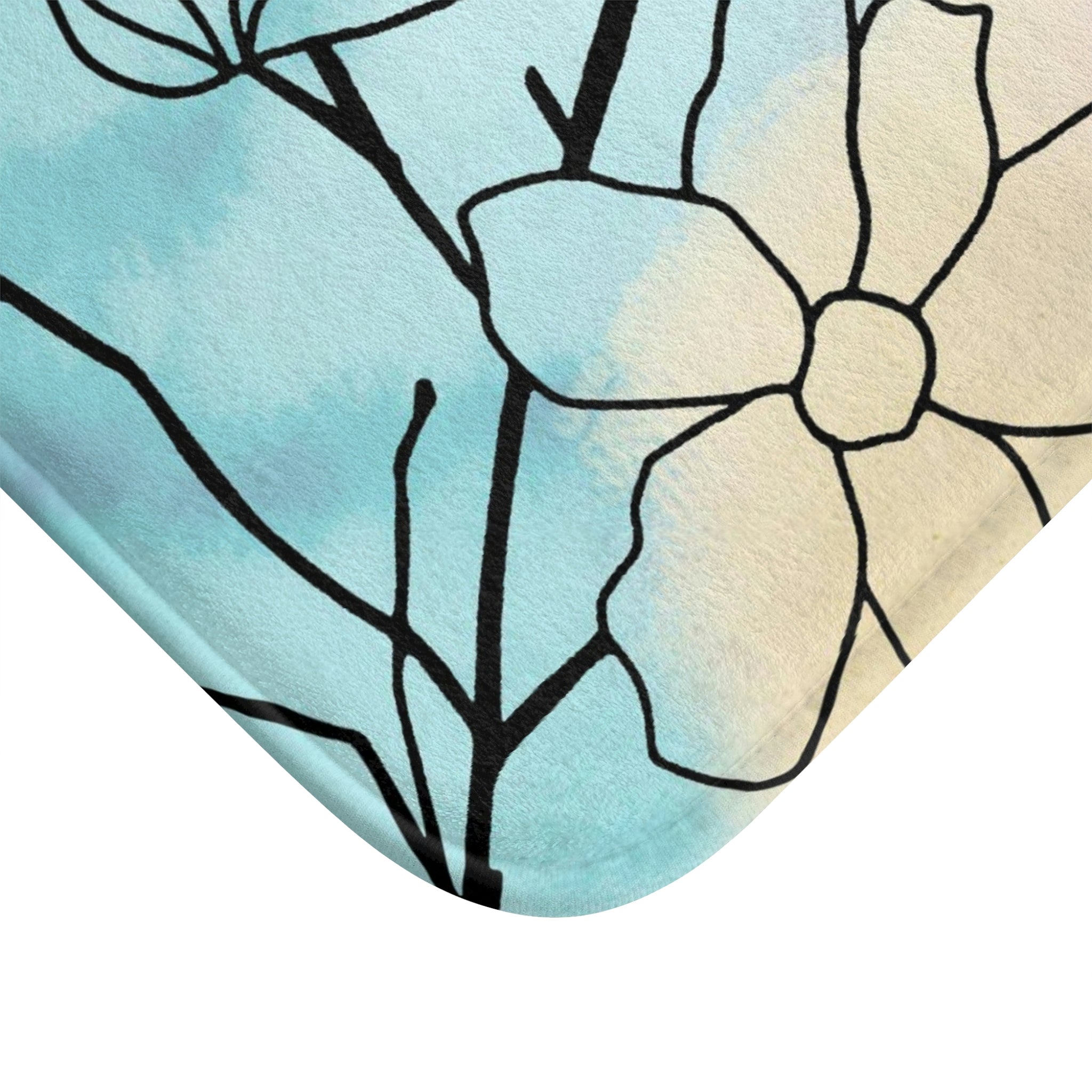 Boho Abstract Bath, Kitchen Mat | Pastel Pink Blue Hygge Floral