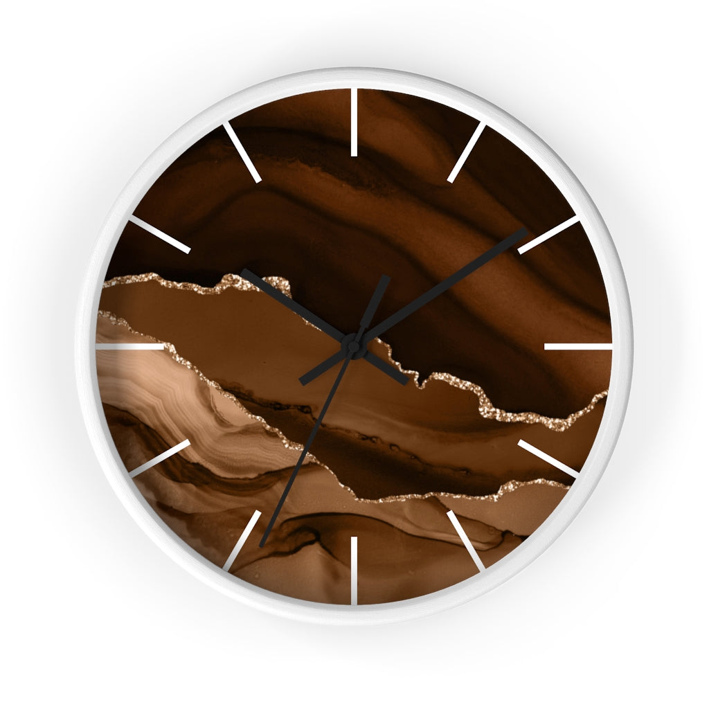 Marble Print, Wood, Wall Clock, Beige Brown 10"