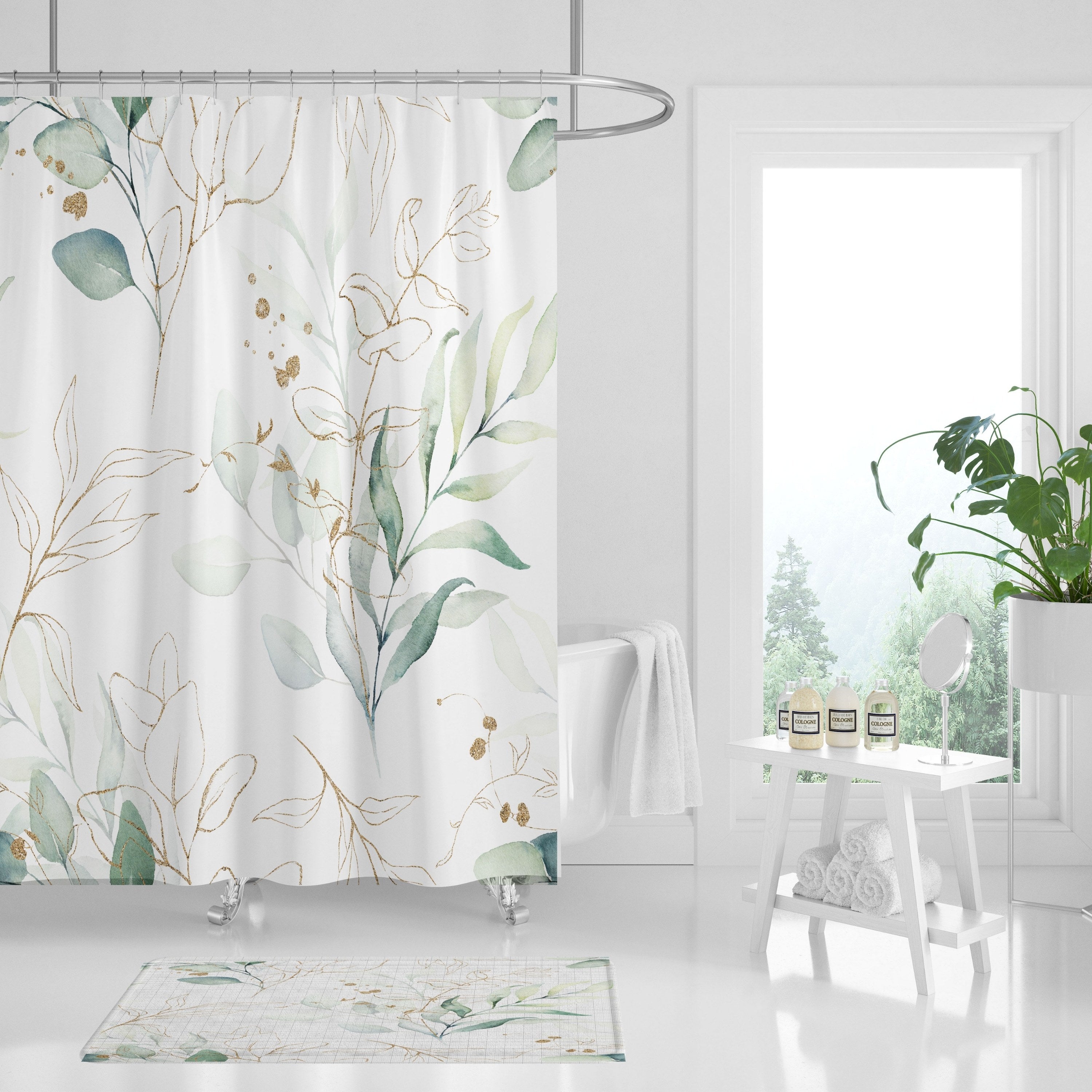 Leaves Shower Curtain, Bath Curtain, Green Shower Curtain, hot Modern Bathroom Decor, Boho Shower Curtain, Modern Shower Curtain