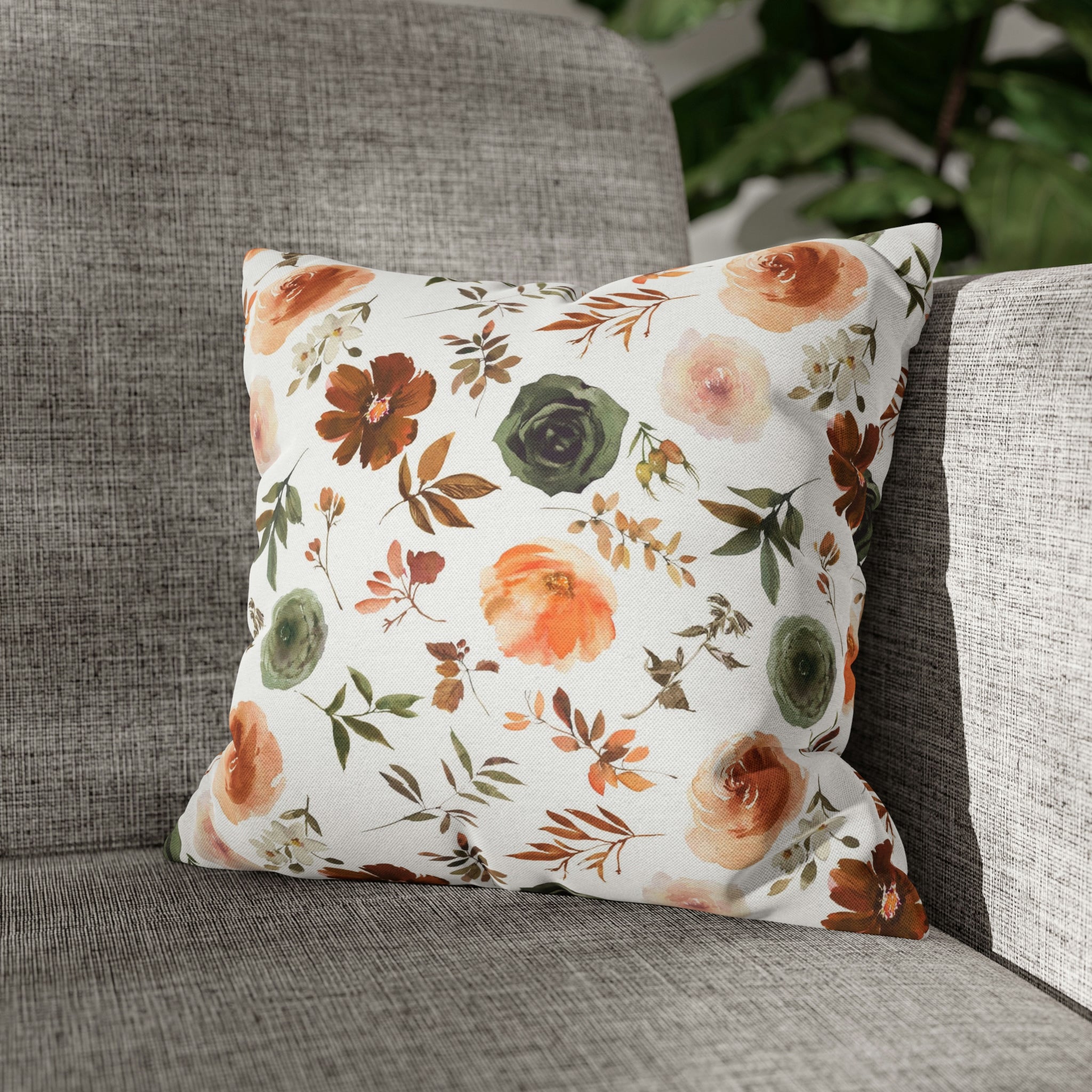 Floral Pillow Cover | Sage Green, Brown Beige, White