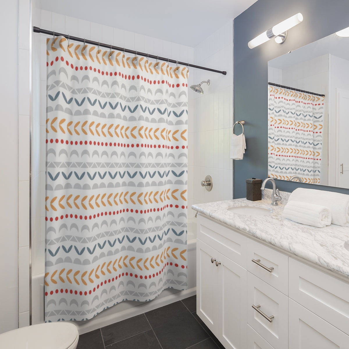 Christmas Shower Curtain | White Beige Gray Petals