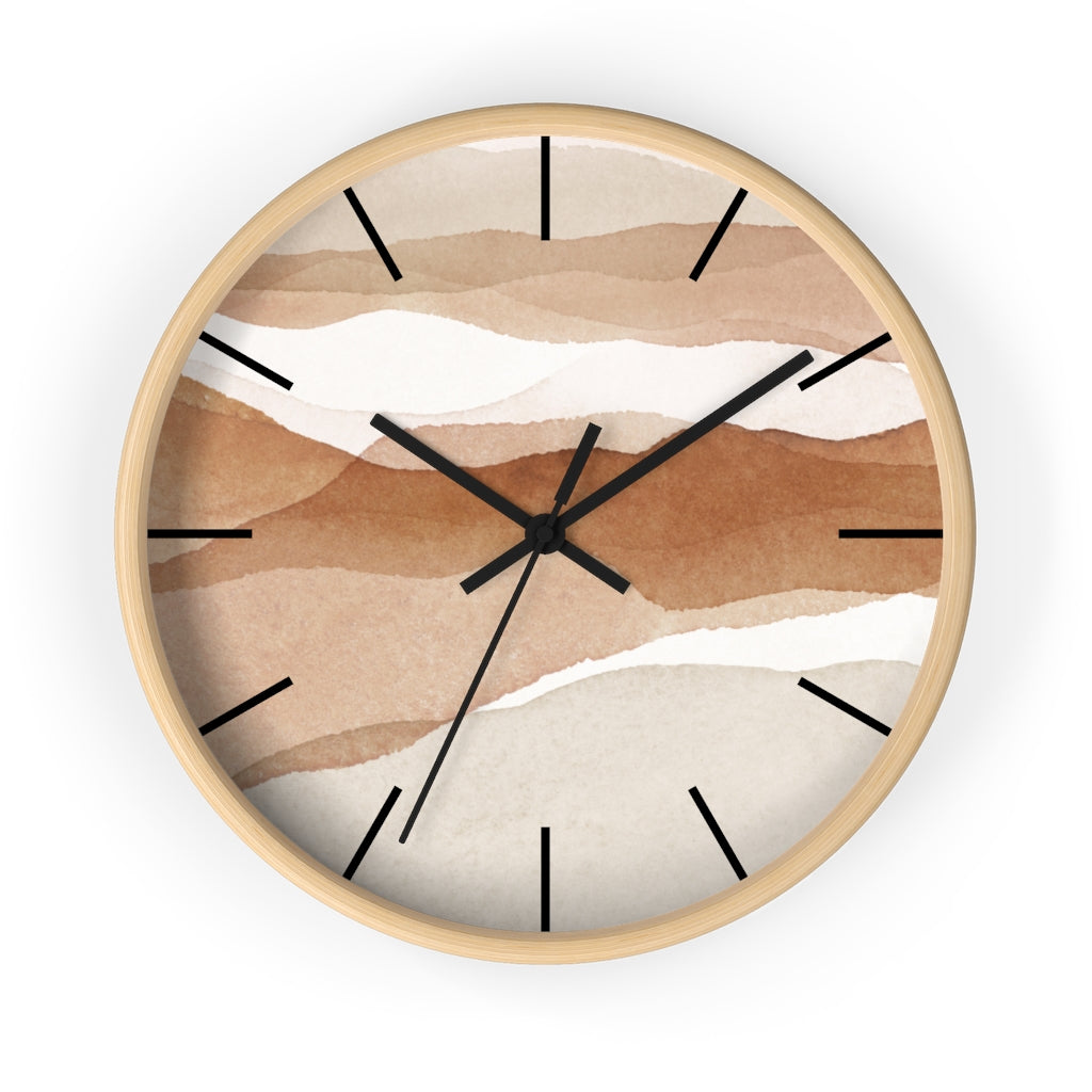 Wood, Wall Clock, Beige Brown 10"