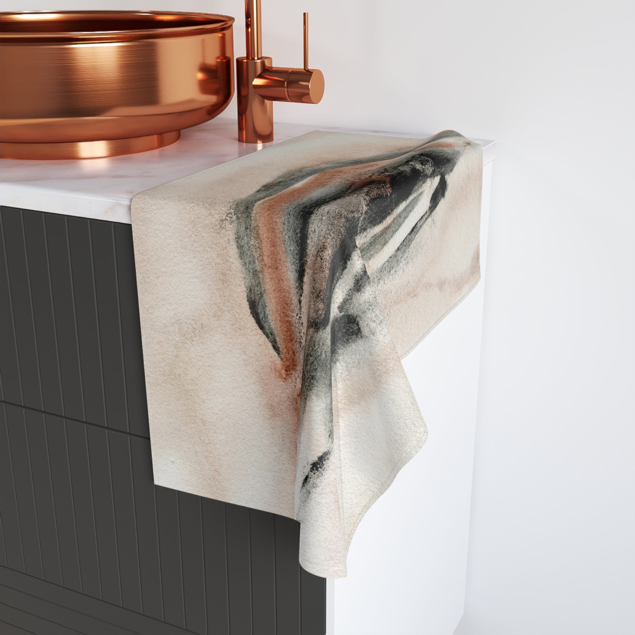 Boho Kitchen, Bath Hand Towel | Beige Brown Black Earthy