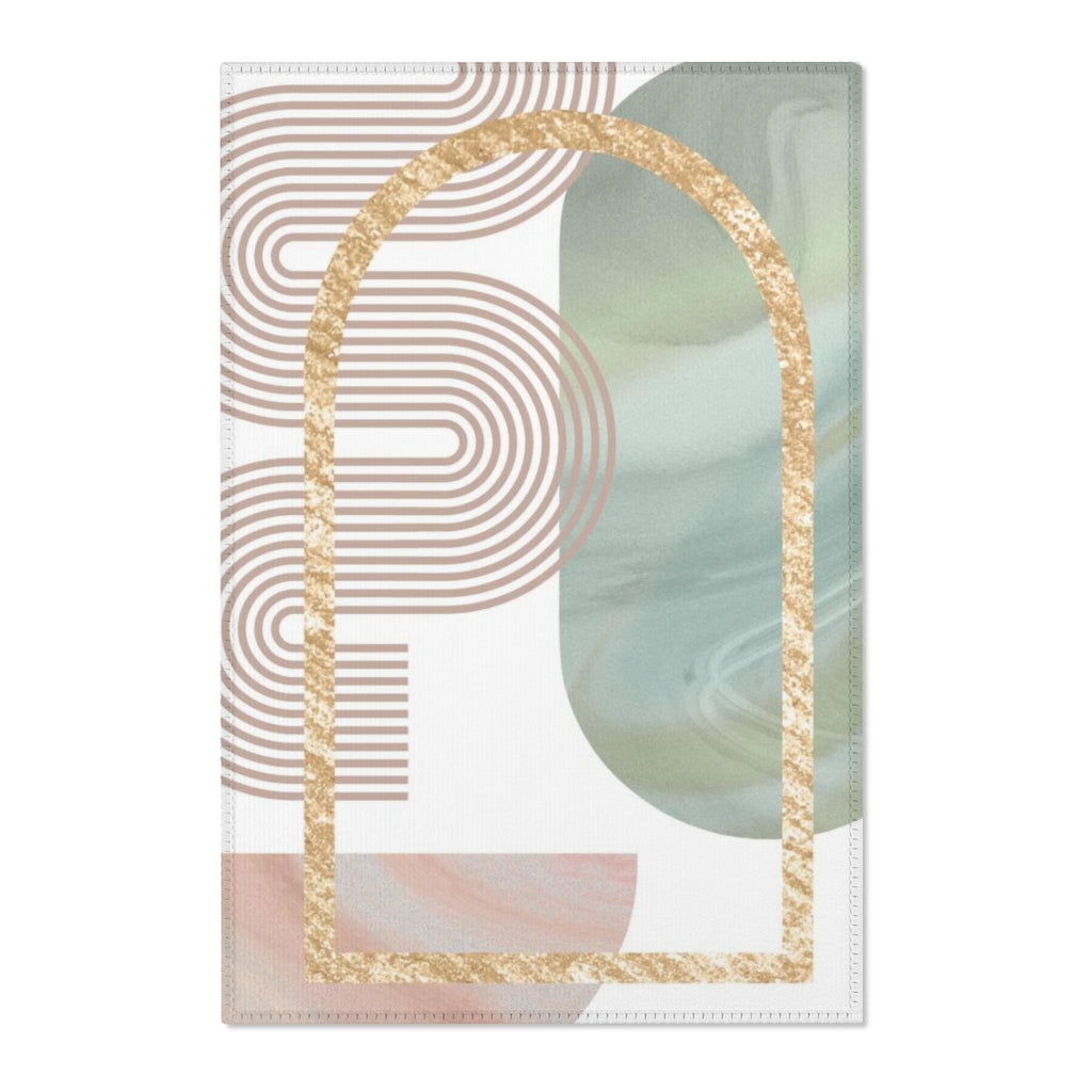 Geometric Area Rug | Green Beige Gold Shapes