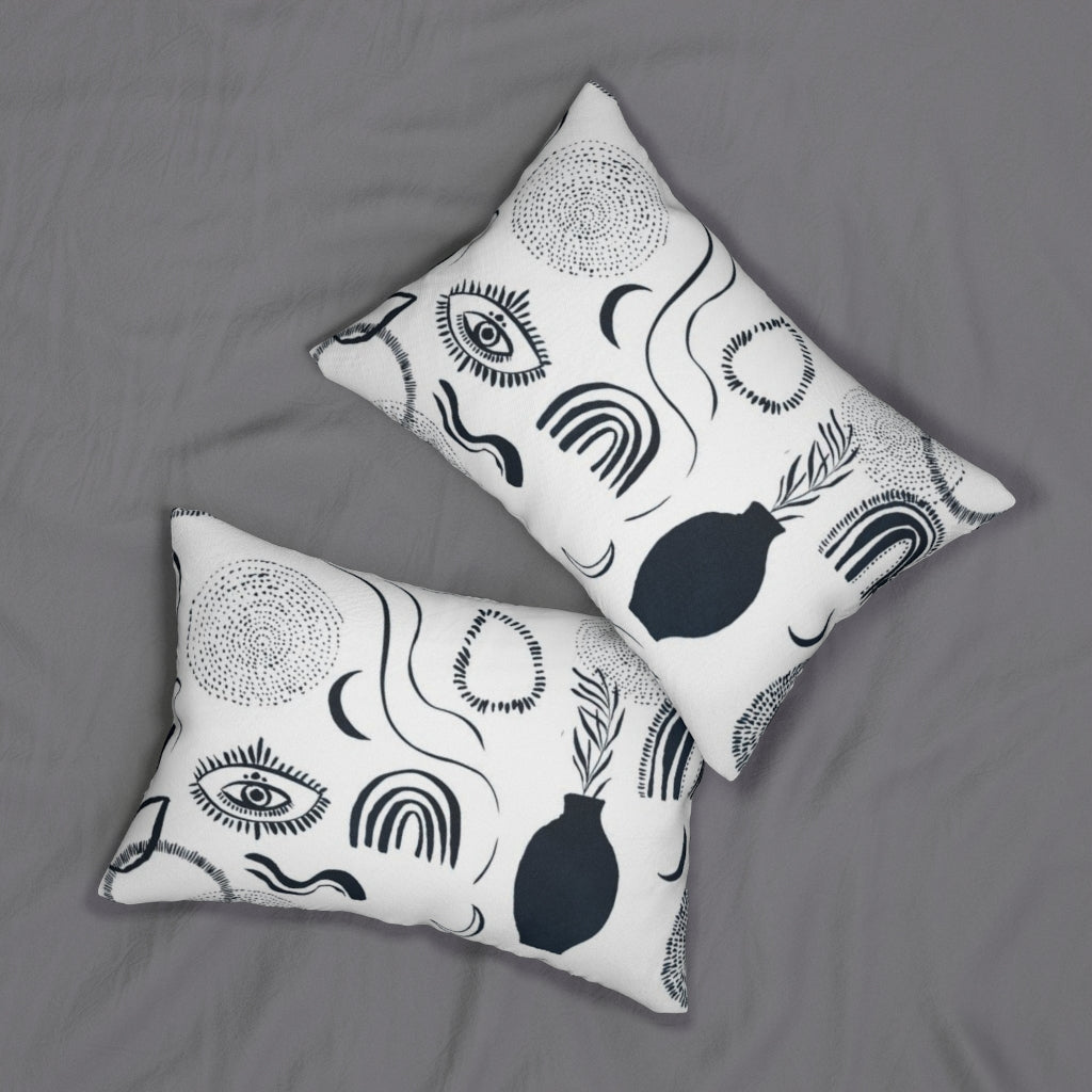 Mystical Boho Lumbar Pillow | White | One Line Art