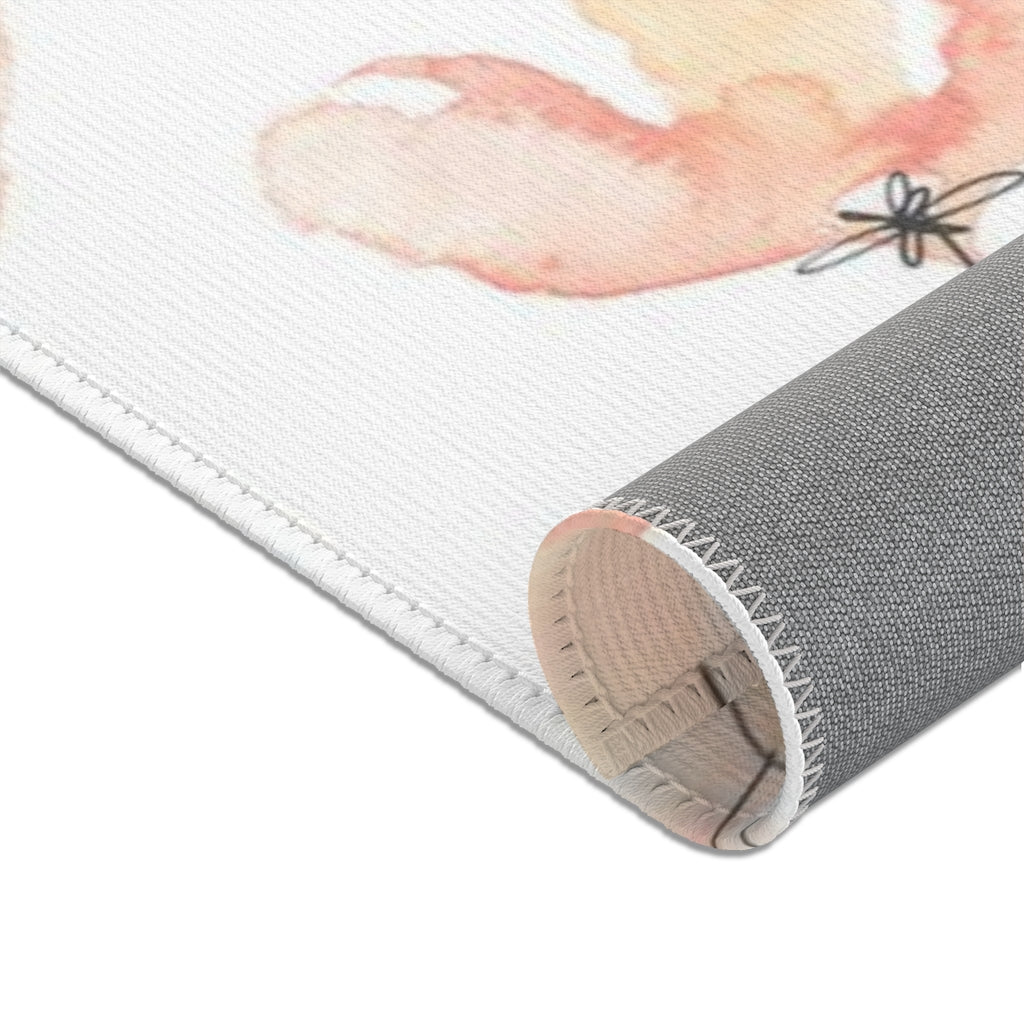 Floral Area Rug | Peach White Flowers