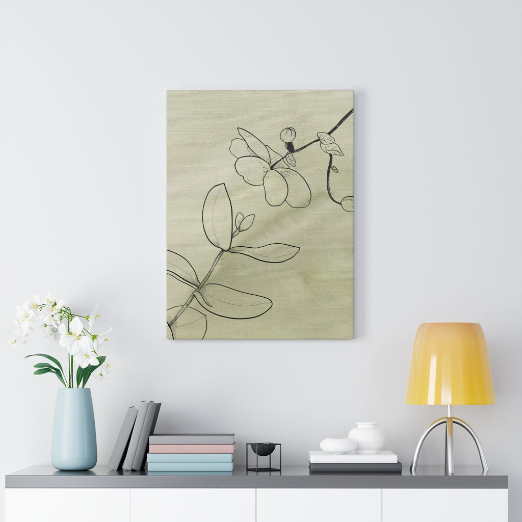 FLORAL CANVAS ART | Khaki Green Line Art Orchids
