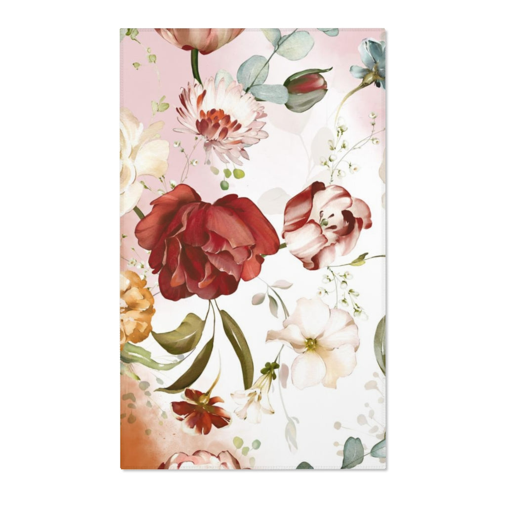 Floral Area Rug | Red Pink Rust Flowers