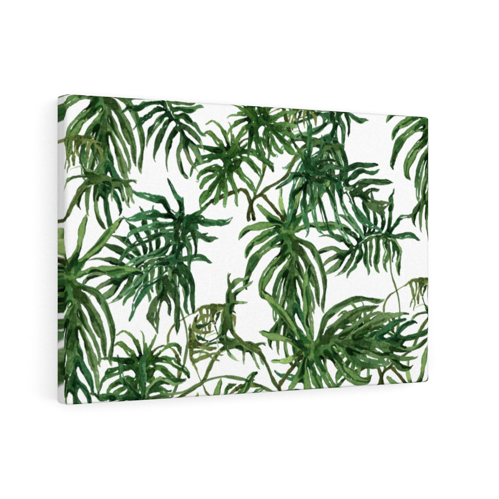 FLORAL CANVAS ART | White Green Jungle Leaves