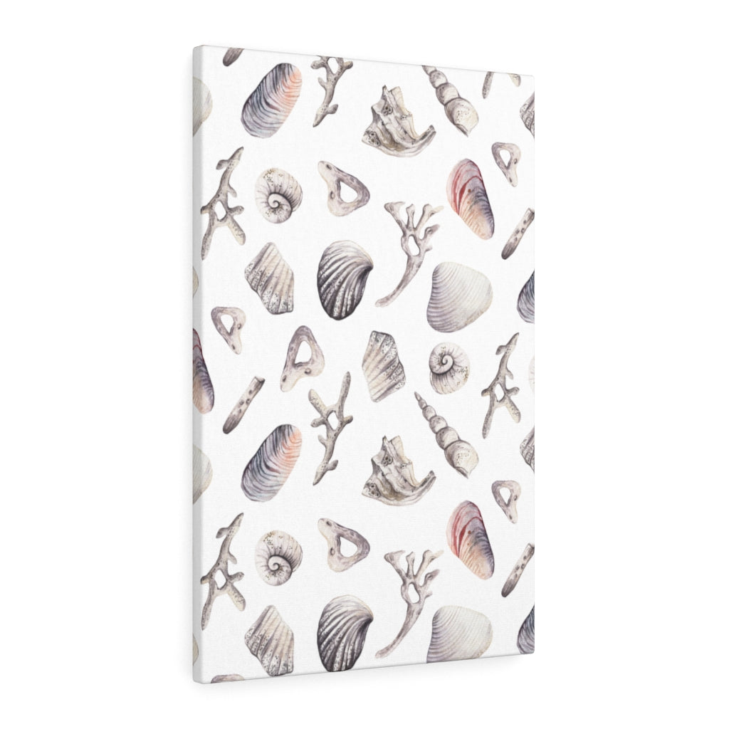 WHIMSICAL CANVAS ART | White Blue Pink Seashells