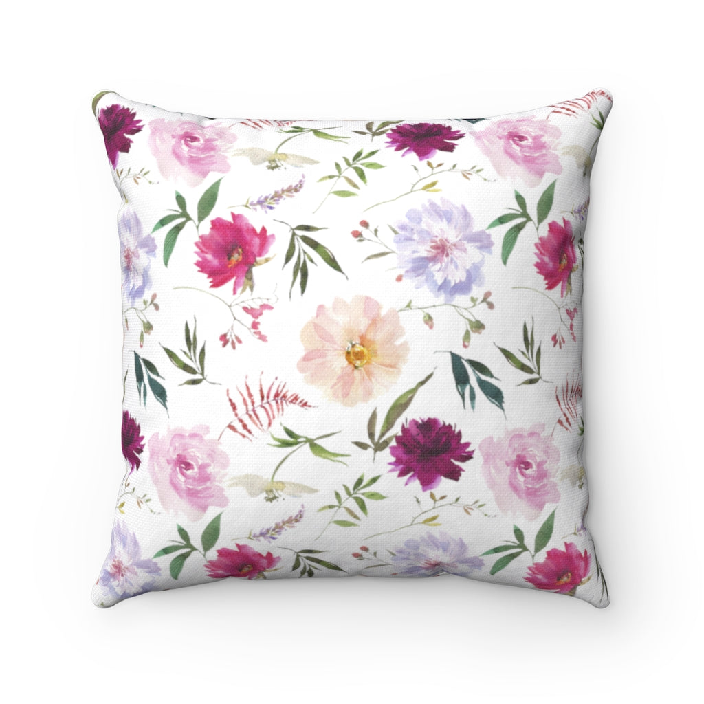 Floral Boho Pillow Cover | White Peach Violet Pink Peonies Lavender Black Stripes