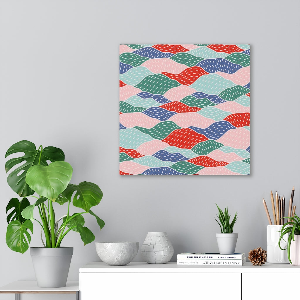 Abstract Canvas Art | Red Green Blue Hills